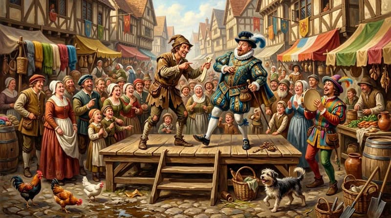 Farsa medieval: comedia irreverente en un mercado medieval