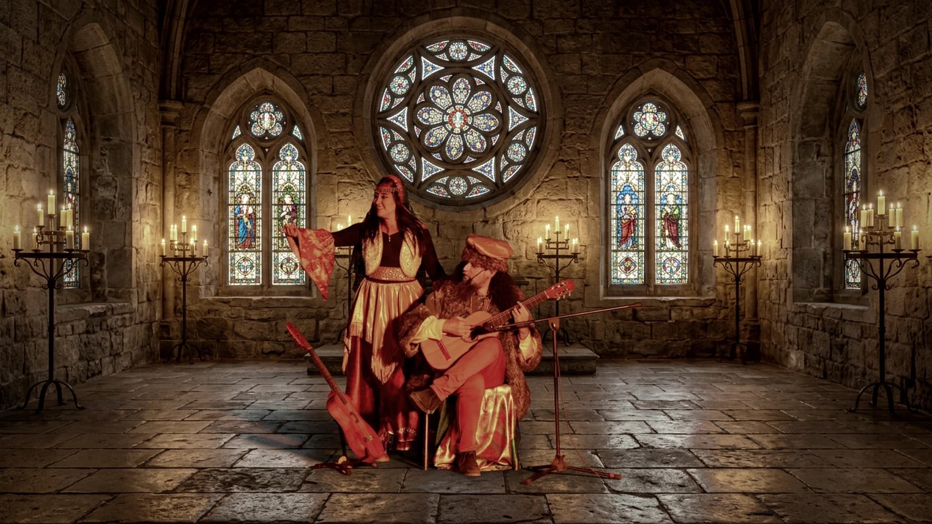 Ray Cadó y bailarina en escenario medieval