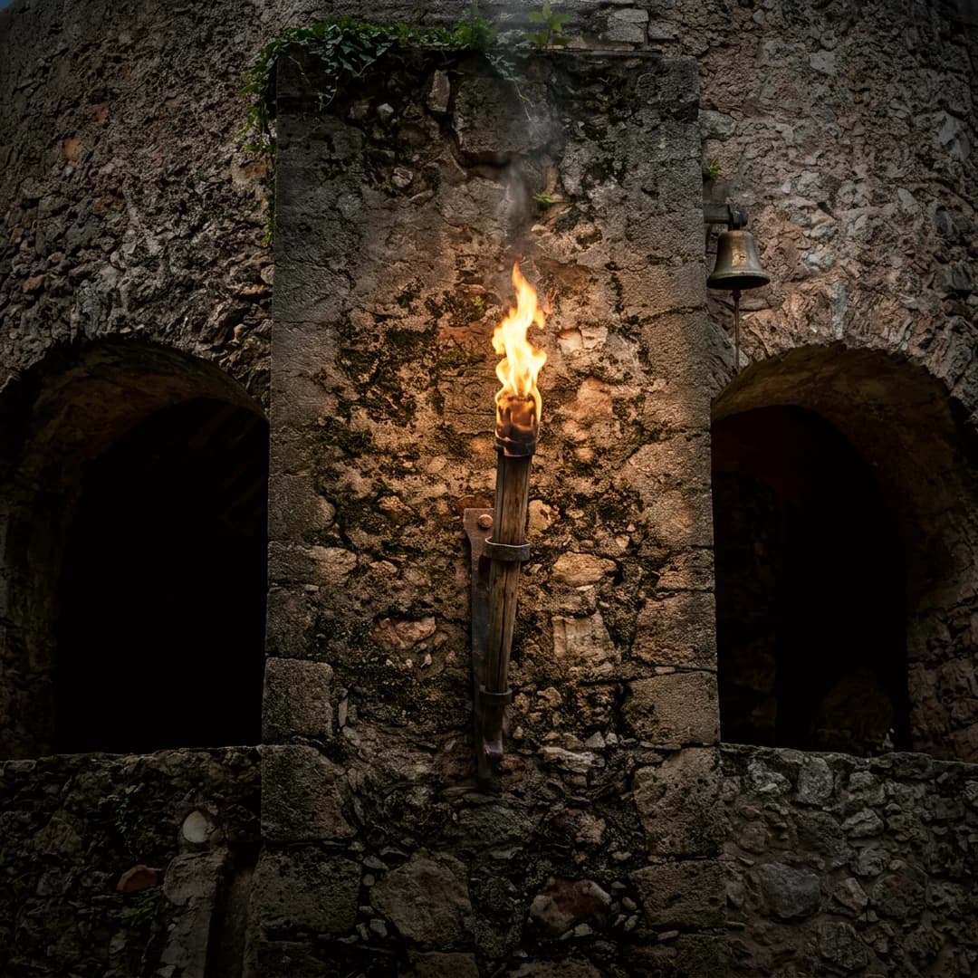 Torre con detalle de piedra medieval